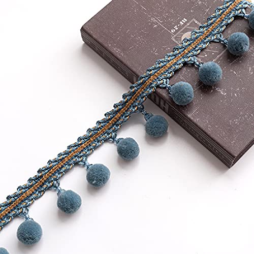 Yalulu Pompom-Bordüre, Fransenband, Nähen, Spitzenzubehör für Kleidung, Vorhang, Kissen, Zubehör, Dekoration, Basteln, 4 m x 5,1 cm (4 Yard) (blau) von Yalulu