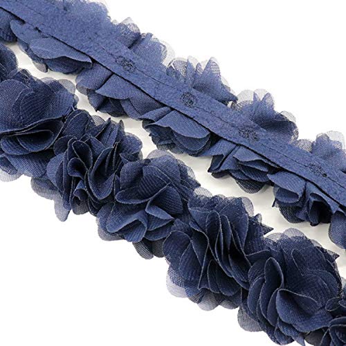 Yalulu Spitzenband aus Chiffon, mit 3D-Blumen, 4,5 m, Schwarz von Yalulu