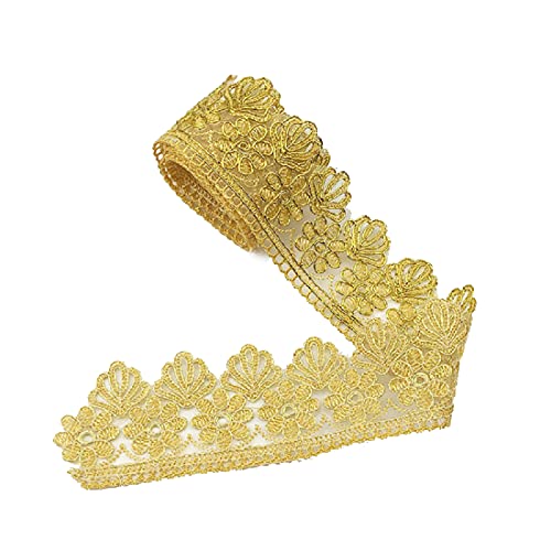 Yalulu 4,5 m Metallic-Bordüre, Spitzenband, Stickerei, Spitzenbesatz, Besatz, Stoff für Kleidung, Vorhangeinfassung, Flechtapplikation, Nähen, Handwerk (Gold) von Yalulu