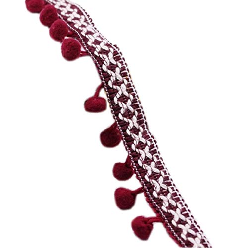 Yalulu Stickerei-Band mit Pompons, mit Fransen, Bommeln, Basteln, Quaste, Spitze, DIY Nähzubehör weinrot von Yalulu