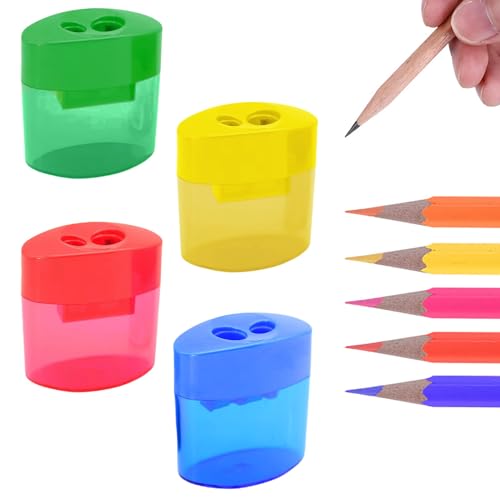 Anspitzer mit Behälter 4 Stück 4 Farben – Doppelspitzer mit Deckel und Doppellöchern, Handlicher Bleistiftspitzer für Dicke und Dünne Stifte, Dosenspitzer Kinder für Schule und Büro (4pcs) von Yamaler