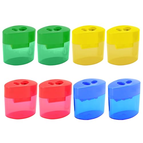 Anspitzer mit Behälter 8 Stück 4 Farben – Doppelspitzer mit Deckel und Doppellöchern, Handlicher Bleistiftspitzer für Dicke und Dünne Stifte, Dosenspitzer Kinder für Schule und Büro (8pcs) von Yamaler