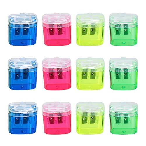 Bleistiftspitzer Doppelspitzer mit Behälter – Manuell Anspitzer für Dicke und Dünne Stifte, Dosenspitzer Tragbar für Schule, Kinder, Büro, 4/8/12 Stück in Verschiedenen Farben (12pcs) von Yamaler
