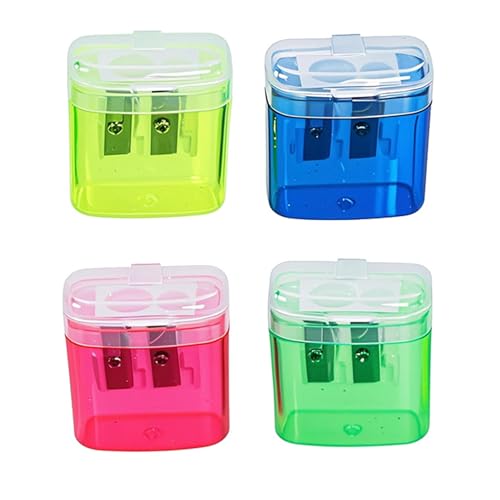 Bleistiftspitzer Doppelspitzer mit Behälter – Manuell Anspitzer für Dicke und Dünne Stifte, Dosenspitzer Tragbar für Schule, Kinder, Büro, 4/8/12 Stück in Verschiedenen Farben (4pcs) von Yamaler