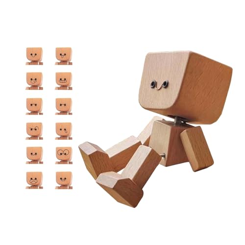 Wackelnde Holzfigur – Handgefertigte Holzpuppe mit Wackelfüßen und 12 Magnetischen Gesichtern – Nachhaltige Auto-Dekoration fürs Armaturenbrett, Schreibtisch & Regal – Holzfigur Geschenk (1 Set) von Yamaler