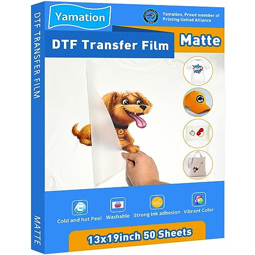 Yamation DTF Transferfolie: 33 x 48 cm, 50 Blatt, hochwertiges doppelseitiges mattes Finish, PET-Transferpapier direkt auf Film, Transferpapier für T-Shirts von Yamation