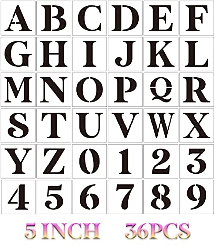 Yamcyh 12,7 cm Buchstabenschablonen zum Malen auf Holz, 36 Stück Schablonen, Buchstaben, Alphabet, Zahlen, Schablonen für Holz, Wandschilder, Tür, Veranda, Stoff von Yamcyh