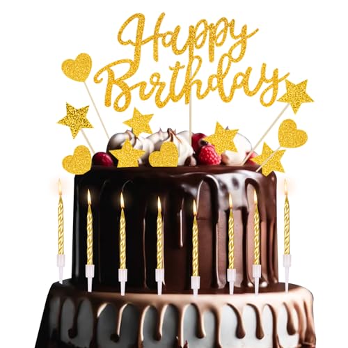 40 Stück Geburtstagskerzen, 11 Stück Happy Birthday Tortendeko Zubehör, Gold Spiral Metallisch Geburtstagskerzen, Tortendeko Geburtstag für Babyparty Party Dekoration von Yamitora