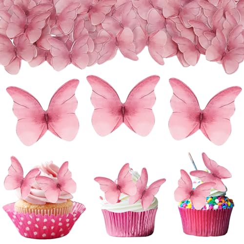48 Stück Essbare Schmetterlinge für Torte, Schmetterlinge Tortendeko Cupcake Dekoration, Rosa Schmetterlinge Cupcake Topper für Hochzeit, Geburtstag, Party von Yamitora