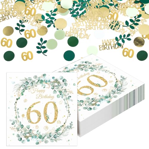 Yamitora 40 Stück Servietten 60. Geburtstag - Eukalyptus Motiv Papierservietten Mit Konfetti Tischdeko für Mann Frau Party Deco Yamitora 40 Stück Servietten 60. Geburtstag - Eukalyptus Motiv Papierservietten Mit Konfetti Tischdeko für Mann Frau Party Deco von Yamitora