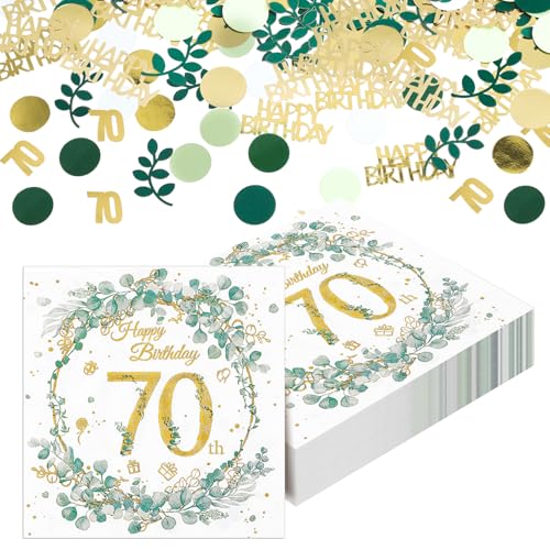 Yamitora 40 Stück Servietten 70. Geburtstag, Eukalyptus Motiv Papierservietten mit Konfetti Geburtstag Tischdeko für 70 Geburtstag Mann Frau Geburtstag Party Deco Yamitora 40 Stück Servietten 70. Geburtstag, Eukalyptus Motiv Papierservietten mit Konfetti Geburtstag Tischdeko für 70 Geburtstag Mann Frau Geburtstag Party Deco von Yamitora