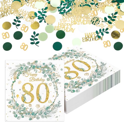 Yamitora 40 Stück Servietten 80. Geburtstag, Eukalyptus Motiv Papierservietten mit Konfetti Geburtstag Tischdeko für 80 Geburtstag Mann Frau Geburtstag Party Deco Yamitora 40 Stück Servietten 80. Geburtstag, Eukalyptus Motiv Papierservietten mit Konfetti Geburtstag Tischdeko für 80 Geburtstag Mann Frau Geburtstag Party Deco von Yamitora