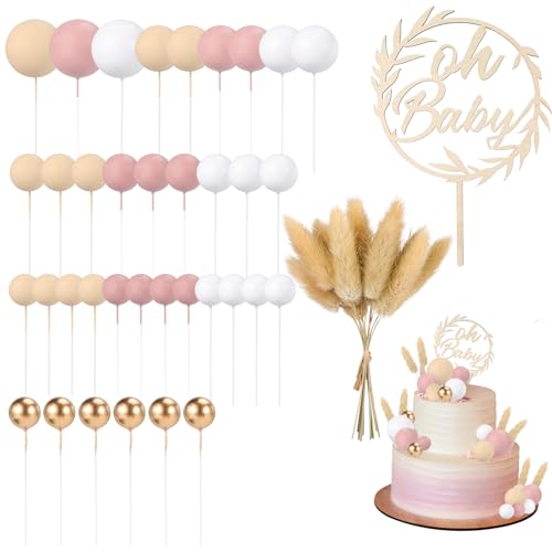 Yamitora 49 Stück Oh Baby Cake Topper Holz,Oh Baby Kuchen Topper Babyparty Tortendeko,Kuchen Deko Kuchenstecker für Baby Shower Eine Windeltorte Gender Reveal Partydeko von Yamitora