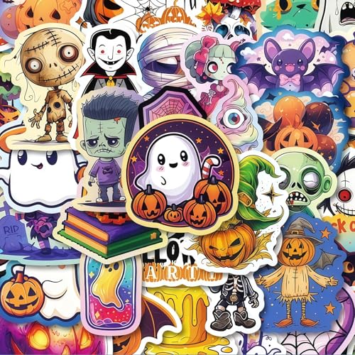 Yamobi 100 Stück Halloween Sticker,Halloween Horror Sticker,SetWasserdicht Vinyl Halloween Aufkleber,Halloween Kürbis Aufkleber Kinder für Reisen und Dekoration von Yamobi