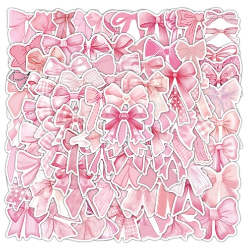 Yamobi 100 Stück Niedliche Schleifen Sticker Set,sticker mädchen, Wasserdicht, Coole Sticker für Mädchen, Fotoalbum und Scrapbook Deko,Aesthetic Vinyl Sticker（Rosa ） von Yamobi