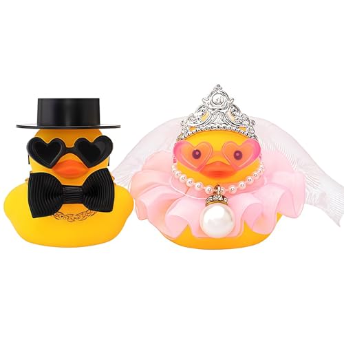 Yamobi 2 Stück Quietscheente für Hochzeiten, Braut und Bräutigam, Quietscheenten, Mini-Paar-Ente für Zeremonie, Geschenk, Souvenir, Heiratssegen, Elegantes, herzerwärmendes Geschenk von Yamobi