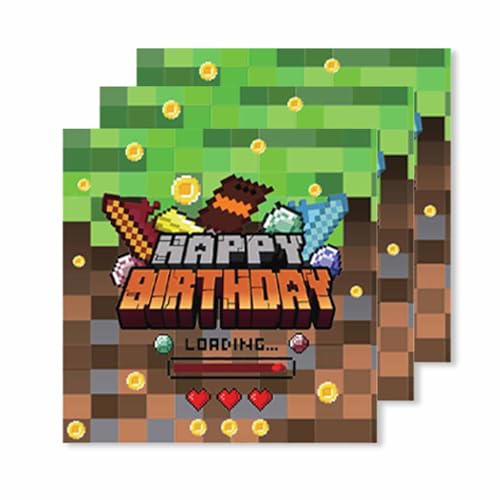 Yamobi 20 Stück Pixelmotiv Happy Birthday Servietten, Pixel Servietten Kindergeburtstag, Servietten Geburtstag Mädchen Jungen, Pixel Kinder Geburtstag Servietten von Yamobi