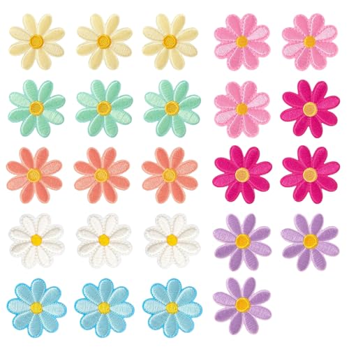 Yamobi 24 Stück Blumen Patches Zum Aufbügeln,süßer Gänseblümchen-Blumenaufnäher für Kleidung,Applikationsaufnäher zum Aufnähen, Blumenaufnäher für Kleidung(4 x 4 cm) von Yamobi