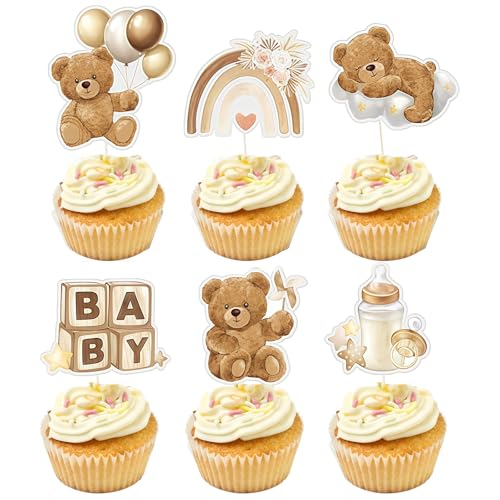 Yamobi 6 Stück Cupcake Topper Babyparty Baby Shower Kuchen Cake Dekoration Taufe Papier Gender Reveal Party Zubehör Kommunion Tortendeko Kuchendekoraion Muffin Deko Tortenstecker Partydeko von Yamobi