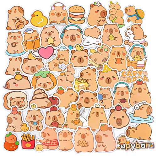 Yamobi 50 PCS Wasserdichte Capybara Sticker, Capybara Dekor, Vinyl Aufkleber Für Laptop, Gepäck, Wasserflasche, Helm, Reiseaufkleber Für Kinder Und Erwachsene von Yamobi