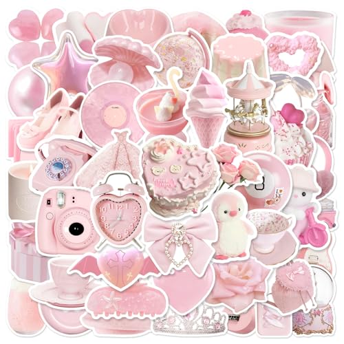 Yamobi 50 Stück ästhetische Kawaii Sticker Set, Cute Aesthetic Stickers, ideal für Wasserflaschen, Scrapbook, Laptop, Journal, Party Supplies (Pink) von Yamobi