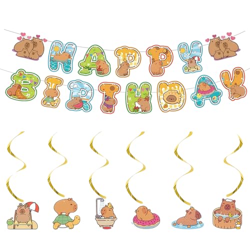 Yamobi 7 Stück Capybara Geburtstagsbanner,Capybara Geburtstag Deko,Niedlich Cartoon Braun Capy Geburtstagsdeko für Kinder Tier Capybara Geburtstag Party Supplies von Yamobi