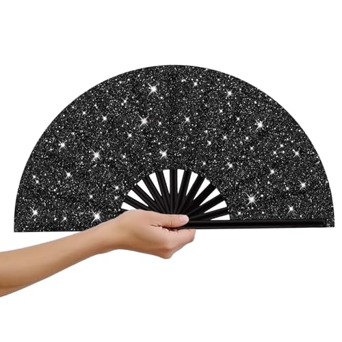 Yamobi Große Hand - Fächer für Damen, 33 cm Falt - Fächer mit Glitzer - Schwarz, Ideal für EDM - Festival, Rave, Party und Tanzaufführungen Yamobi Große Hand - Fächer für Damen, 33 cm Falt - Fächer mit Glitzer - Schwarz, Ideal für EDM - Festival, Rave, Party und Tanzaufführungen von Yamobi