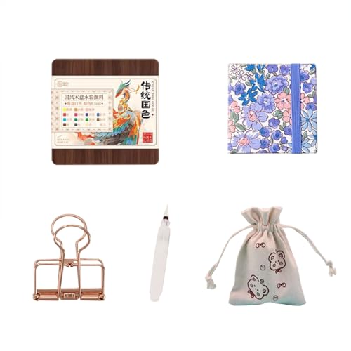 Yamobi Mini Aquarell Set,15 Fach Mini Malkasten,Pocket Aquarell Set, Mini Aquarell Travel Set mit Pinsel, Klammern, Skizzenbuch, Farben, Speichertasche von Yamobi