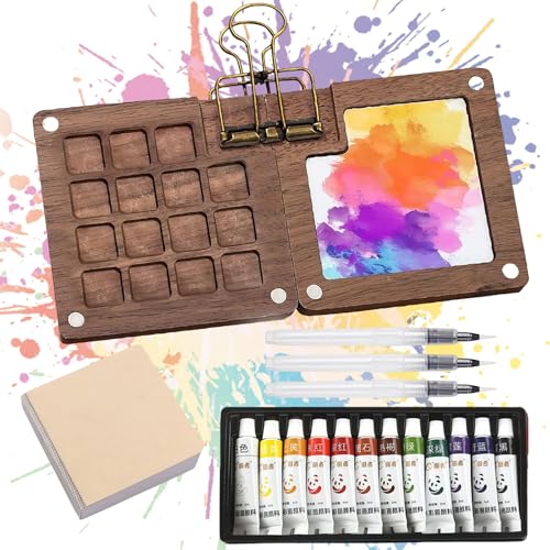 Yamobi Mini Palette Holz Palette, Mini Aquarell Set, Travel Paint Palette, Aquarell Malkasten, Watercolour Paint Palette, Mini Portable Watercolor Palette von Yamobi