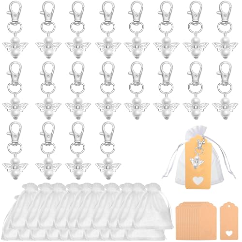 YanBous Schutzengel Anhänger, 20 Stück Gastgeschenke Hochzeit, Gastgeschenke Schutzengel mit Organza Beutel Kraftpapier Anhänger für Hochzeit Taufe Weihnachten, Geburtstag, Kommunion Geschenk von YanBous