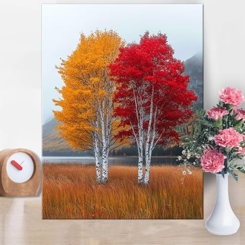 Malen Nach Zahlen Erwachsene Baum, Wiese Malen Nach Zahlen 60x90cm Paint by Numbers DIY Handgemalt Ölgemälde Kit Mit 3 - Pinseln und Acrylfarbe Knitterfreie Leinwand für Wanddeko Frau Geschenk W1-868 von Yanefaei