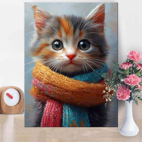 Malen Nach Zahlen Erwachsene Katze, Malen Nach Zahlen Abstrakt Paint by Numbers DIY Handgemalt Ölgemälde Kit Mit Pinseln und Acrylfarbe Knitterfreie Leinwand für Wanddeko Frau Geschenk 60x90cm W1-917 von Yanefaei
