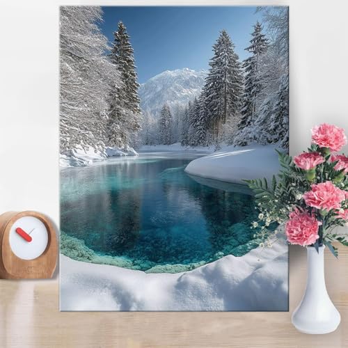 Malen Nach Zahlen Erwachsene Kiefer, See Malen Nach Zahlen 60x80cm Paint by Numbers DIY Handgemalt Ölgemälde Kit Mit 3 - Pinseln und Acrylfarbe Knitterfreie Leinwand für Wanddeko Frau Geschenk W1-876 von Yanefaei