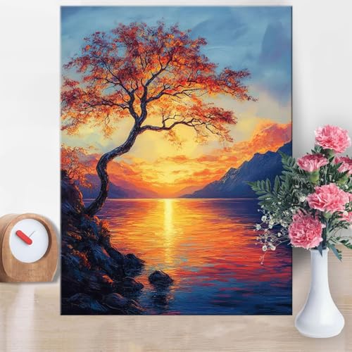 Malen Nach Zahlen Erwachsene Landschaft, Malen Nach Zahlen Baum (1) Paint by Numbers DIY Handgemalt Ölgemälde Kit Mit Pinseln und Acrylfarbe Knitterfreie Leinwand für Wanddeko Geschenk 20x30cm W1-785 von Yanefaei