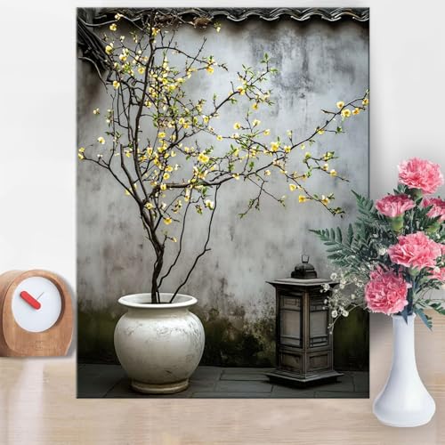 Malen Nach Zahlen Erwachsene Landschaft, Malen Nach Zahlen Topfpflanzen Paint by Numbers DIY Handgemalt Ölgemälde Kit Mit Pinseln und Acrylfarbe Knitterfreie Leinwand Kit für Wanddeko 70x100cm W1-859 von Yanefaei