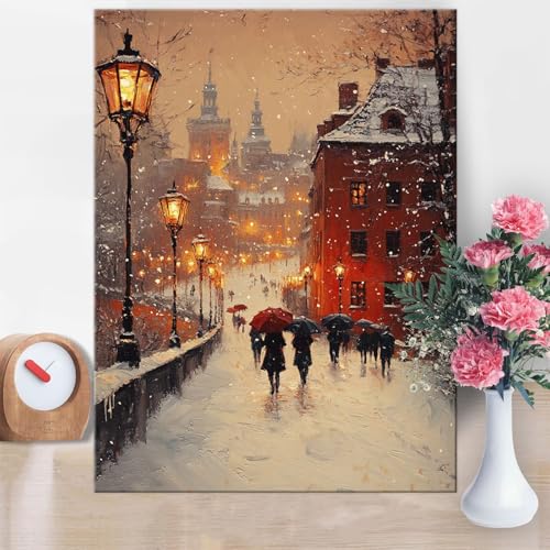 Malen Nach Zahlen Erwachsene London,Malen Nach Zahlen Winter Paint by Numbers DIY Handgemalt Ölgemälde Kit Mit Pinseln und Acrylfarbe Knitterfreie Leinwand Kit für Wanddeko Geschenk 50x70cm W1-933 von Yanefaei