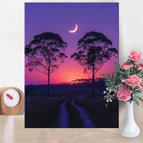 Malen Nach Zahlen Erwachsene Mond, Baum Malen Nach Zahlen 60x90cm Paint by Numbers DIY Handgemalt Ölgemälde Kit Mit Pinseln und Acrylfarbe Knitterfreie Leinwand Kit für Wanddeko Frau Geschenk W1-866 von Yanefaei