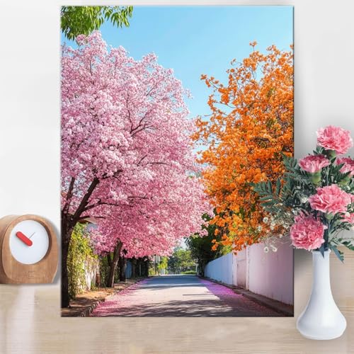 Malen Nach Zahlen Erwachsene Pfirsich, Malen Nach Zahlen Pfirsichblüte Paint by Numbers DIY Handgemalt Ölgemälde Kit Mit Pinseln und Acrylfarbe Knitterfreie Leinwand Kit für Wanddeko 60x80cm W1-861 von Yanefaei