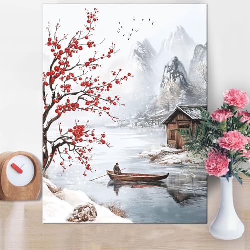 Malen Nach Zahlen Erwachsene Pflaumenbossom, Malen Nach Zahlen Boot Paint by Numbers DIY Handgemalt Ölgemälde Kit Mit Pinseln und Acrylfarbe Knitterfreie Leinwand für Wanddeko Geschenk 60x80cm W1-877 von Yanefaei
