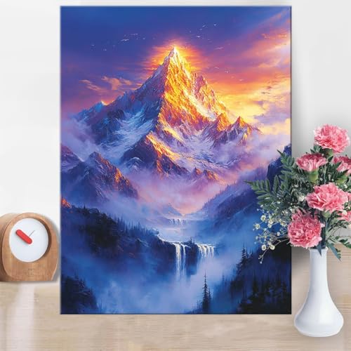 Malen Nach Zahlen Erwachsene Schneeberg,Malen Nach Zahlen Fallen Paint by Numbers DIY Handgemalt Ölgemälde Kit Mit Pinseln und Acrylfarbe Knitterfreie Leinwand für Wanddeko Geschenk 50x70cm W1-921 von Yanefaei