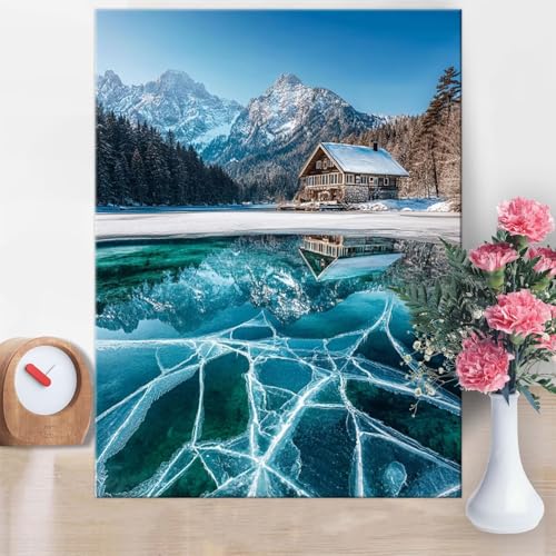 Malen Nach Zahlen Erwachsene See, Malen Nach Zahlen Schneeberg Paint by Numbers DIY Handgemalt Ölgemälde Kit Mit Pinseln und Acrylfarbe Knitterfreie Leinwand für Wanddeko Frau Geschenk 70x100cm W1-875 von Yanefaei