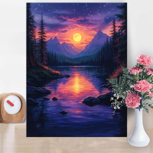 Malen Nach Zahlen Erwachsene Sternenhimmel, Malen Nach Zahlen Baum (2) Paint by Numbers DIY Handgemalt Ölgemälde Kit Mit Pinseln und Acrylfarbe Knitterfreie Leinwand Kit für Wanddeko 60x90cm W1-781 von Yanefaei
