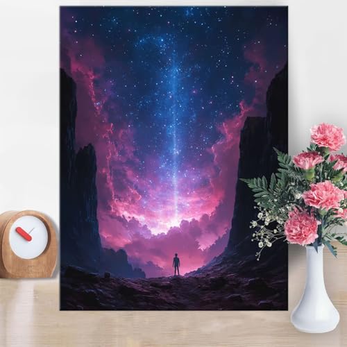 Malen Nach Zahlen Erwachsene Sternenhimmel, Malen Nach Zahlen Berg Paint by Numbers DIY Handgemalt Ölgemälde Kit Mit Pinseln und Acrylfarbe Knitterfreie Leinwand für Wanddeko Geschenk 60x80cm W1-867 von Yanefaei