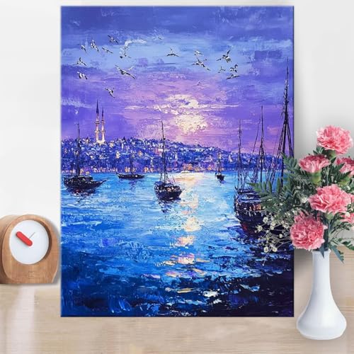 Malen Nach Zahlen Erwachsene Vogel, Malen Nach Zahlen Boot Paint by Numbers DIY Handgemalt Ölgemälde Kit Mit Pinseln und Acrylfarbe Knitterfreie Leinwand Kit für Wanddeko Frau Geschenk 60x80cm W1-863 von Yanefaei