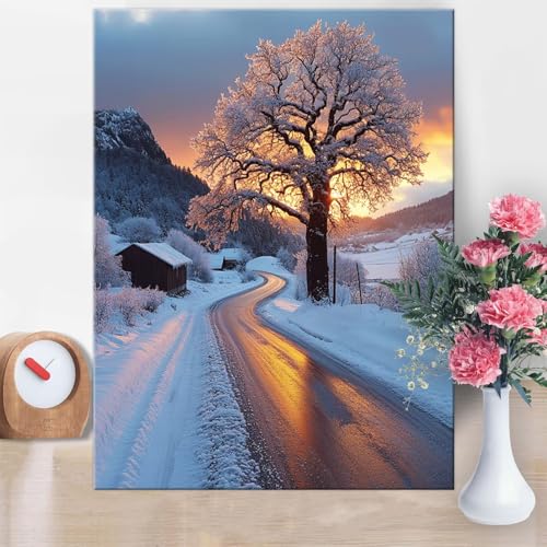 Malen Nach Zahlen Erwachsene Winter, Baum (1) Malen Nach Zahlen 60x80cm Paint by Numbers DIY Handgemalt Ölgemälde Kit Mit 3 - Pinseln und Acrylfarbe Knitterfreie Leinwand für Wanddeko Geschenk W1-874 von Yanefaei