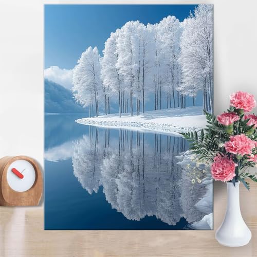 Malen Nach Zahlen Erwachsene Winter, Baum (2) Malen Nach Zahlen 60x80cm Paint by Numbers DIY Handgemalt Ölgemälde Kit Mit 3 - Pinseln und Acrylfarbe Knitterfreie Leinwand für Wanddeko Geschenk W1-880 von Yanefaei