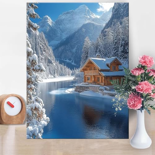 Malen Nach Zahlen Erwachsene Winter, See Malen Nach Zahlen 60x80cm Paint by Numbers DIY Handgemalt Ölgemälde Kit Mit 3 - Pinseln und Acrylfarbe Knitterfreie Leinwand für Wanddeko Frau Geschenk W1-860 von Yanefaei