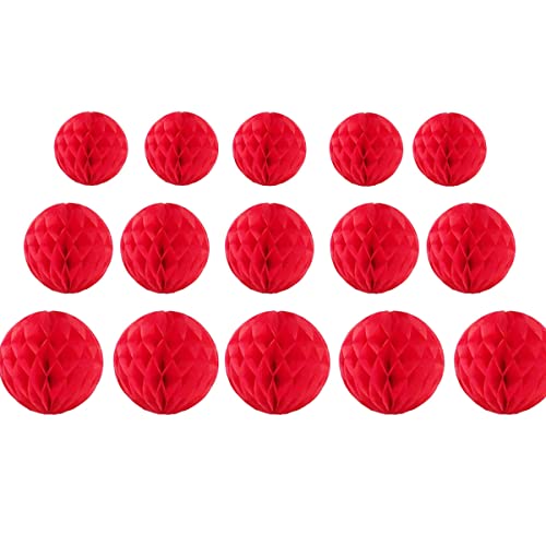 15 Stück Wabenbälle Dekorationen 10.2 cm, 15.2 cm, 20.3 cm, Party-Wabenball, Blumen-Pompons, Blumen-Bälle zum Aufhängen für Party, Babyparty, Geburtstag, Hochzeit, Kinderzimmer, 20.2 cm, rot) von Yangeey