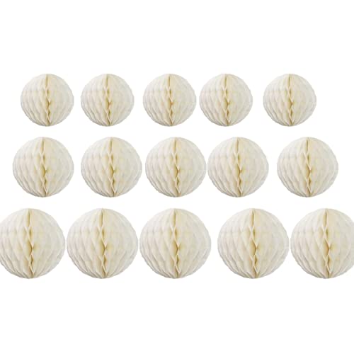 15 Stück Wabenbälle Dekorationen 10.2 cm, 15.2 cm, 20.3 cm, Party-Wabenball, Blumen-Pompons, Blumen-Kugeln, zum Aufhängen, für Babyparty, Geburtstag, Hochzeit, Kinderzimmer, 25 cm, Beige) von Yangeey