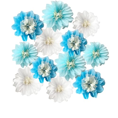Seidenpapier-Pompons, Blumendekorationen, Party-Dekorationen, hängende Blumen für Hochzeit, Geburtstag, Babyparty, Kinderzimmer, Wanddekoration, Weiß, Blau, 12 Stück Seidenpapier-Pompons, Blumendekorationen, Party-Dekorationen, hängende Blumen für Hochzeit, Geburtstag, Babyparty, Kinderzimmer, Wanddekoration, Weiß, Blau, 12 Stück von Yangeey